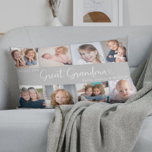 We Love You Great Grandma Photo Collage Heart Lumbar Cushion