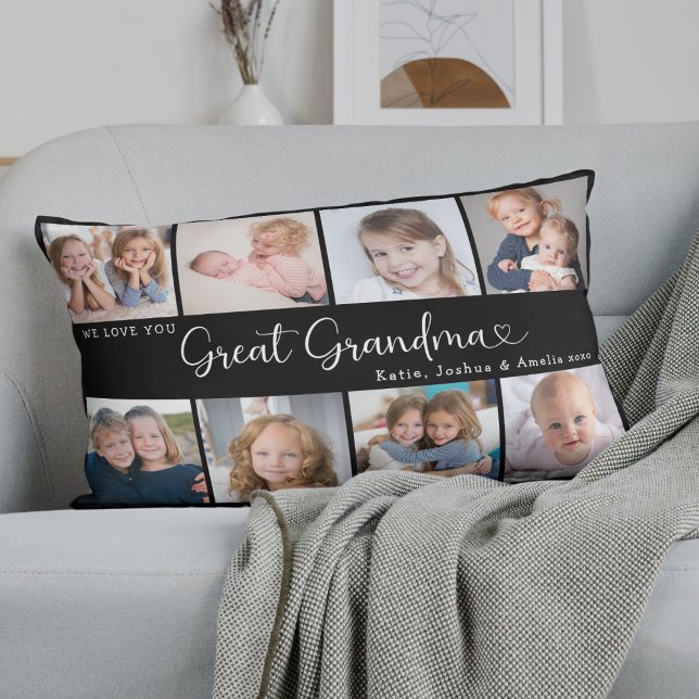 We Love You Great Grandma Photo Collage Heart Lumbar Cushion (Creator Uploaded)