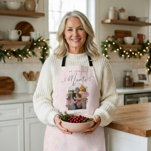 We Love You Mama Floral Photo Keepsake Pink Apron