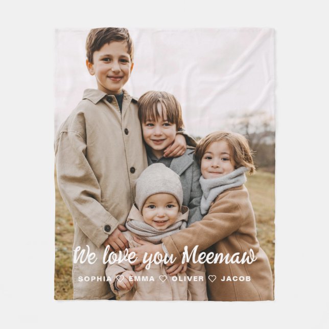 We Love You Meemaw Family Modern Single Photo Fleece Blanket (Front)