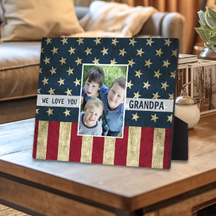We Love You Military Grandpa American Flag Photo   Plaque