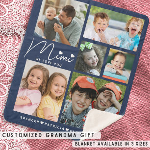 We Love You Mimi Grandkids 6 Photo Collage Blue   Sherpa Blanket