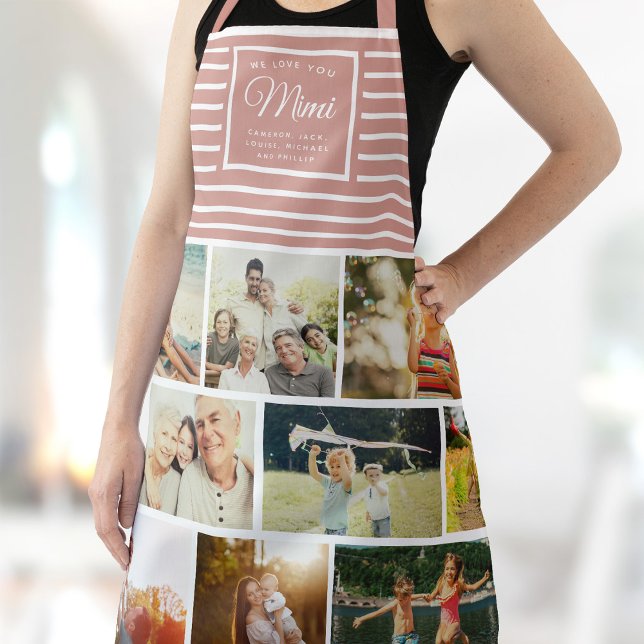 WE LOVE YOU MIMI Grandmother Photo Collage Pink Apron (Creator Uploaded)