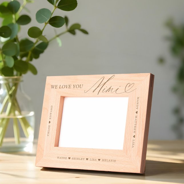 We Love You Mimi Script Heart Grandkid Names Etched Frames (We Love You Mimi Script Heart Grandkid Names Etched Frames)