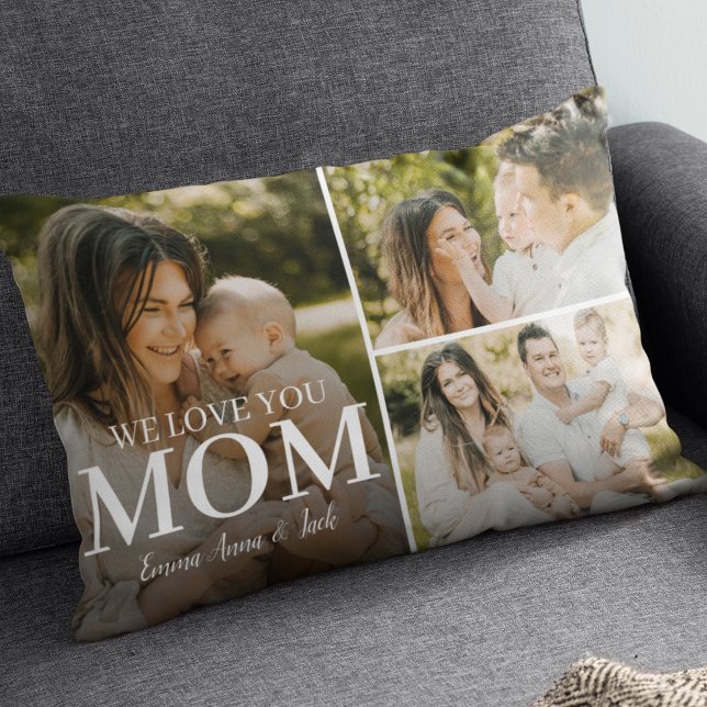 We Love You Mom 3 Photo Collage Lumbar Pillow (Creator Uploaded)