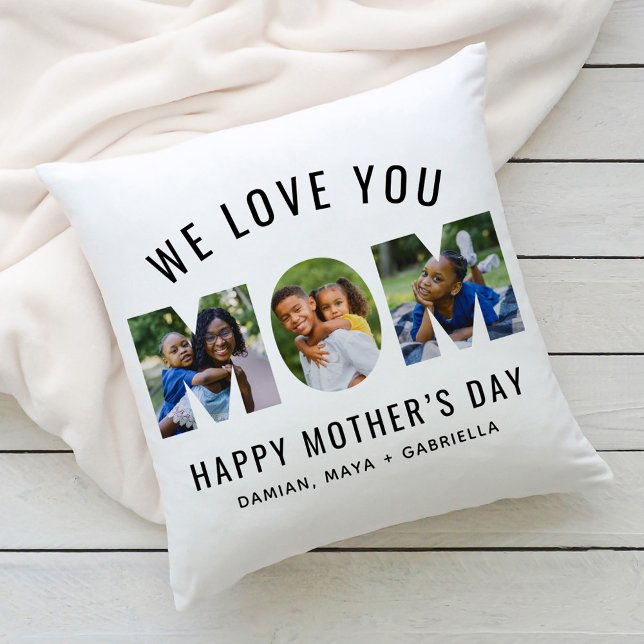 We Love You Mom Custom Mothers Day 3 Photo Collage Cushion (Creator Uploaded)
