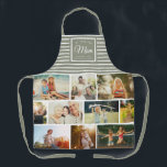 WE LOVE YOU MOM Family Photo Collage Script Green Apron<br><div class="desc">Perfect gift for Mother's Day,  Birthday,  or the Holidays: A modern,  sweet apron customized with ten of your personal favorite photos as well as a message,  names for the best mom ever. This is the dusty green and white striped version.</div>