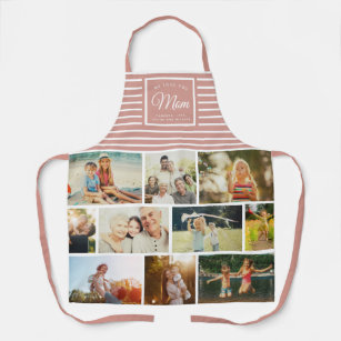 WE LOVE YOU MOM Family Photo Collage Script Modern Apron