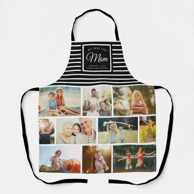WE LOVE YOU MOM Family Photo Collage Script Modern Apron (Front)