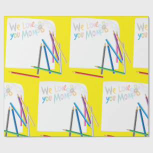 We Love You Mom Hand-Drawn Crayon Art Wrapping Paper