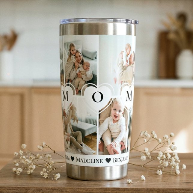 We Love You Mom Heart Personalized Photo Collage Insulated Tumbler (We Love You Mom Heart Personalized Photo Collage Insulated Tumbler)