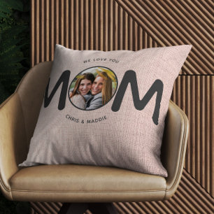We Love You MOM Modern Mothers Day Gift Pink Photo Cushion