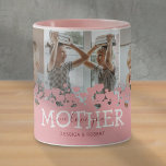 We Love You Mother 3 Photo Mug<br><div class="desc">Modern mug for mum featuring a photo collage of the children,  a cute pink heart design,  the saying "we love you mother",  and the kids names.</div>