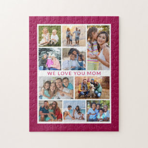 We Love You Mum 10 Photo Collage Pink Glitter Jigsaw Puzzle