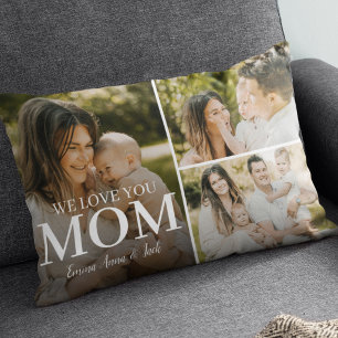 We Love You Mum 3 Photo Collage Lumbar Pillow