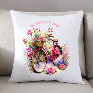 We Love You Mum Bicycle Pretty Flowers Add Photo Cushion