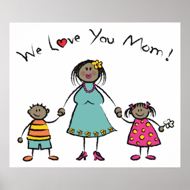 We Love You Mum Cartoon Family Happy Mother's Day Poster (Front)