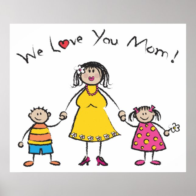 We Love You Mum Cartoon Family Happy Mother's Day Poster (Front)