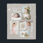 We Love You Mum Children Photo Collage Keepsake Fleece Blanket<br><div class="desc">Simple and so sweet and thoughtful, this custom blanket says "We Love you Mum" in trendy modern typefaces along with the children's names. A stylishly arrange collage that includes 5 of your chosen photos makes a wonderful keepsake to treasure through the years. Handdrawn doodle hearts accent the design to add...</div>