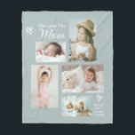 We Love You Mum Children Photo Collage Keepsake Fleece Blanket<br><div class="desc">Simple and so sweet and thoughtful, this custom blanket says "We Love you Mum" in trendy modern typefaces along with the children's names. A stylishly arrange collage that includes 5 of your chosen photos makes a wonderful keepsake to treasure through the years. Handdrawn doodle hearts accent the design to add...</div>