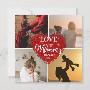 We Love You Mum Custom Mothers Day 5 Photo Collage Holiday Card