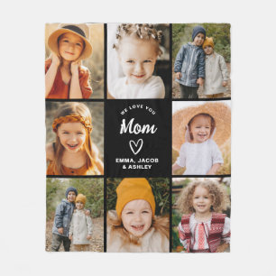 We Love You Mum Family Modern Photo Collage Fleece Blanket