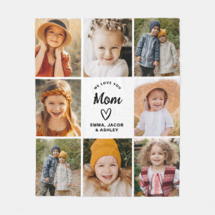 We Love You Mum Family Modern Photo Collage Fleece Blanket