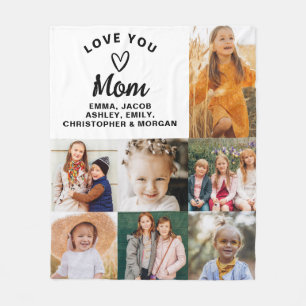 We Love You Mum Family Modern Photo Collage Fleece Blanket