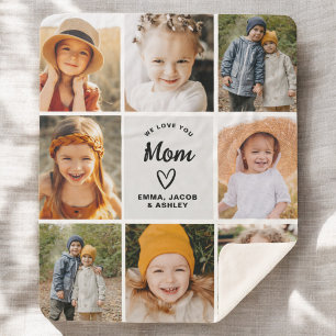 We Love You Mum Family Modern Photo Collage Sherpa Blanket
