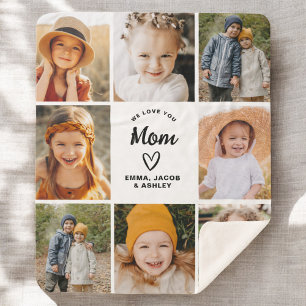 We Love You Mum Family Modern Photo Collage Sherpa Blanket
