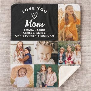 We Love You Mum Family Modern Photo Collage Sherpa Blanket