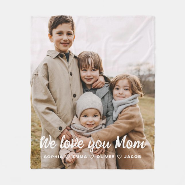 We Love You Mum Family Modern Single Photo Fleece Blanket (Front)