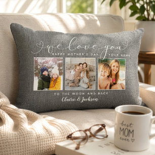 We love You Mum Family Photo Collage Modern Rustic Lumbar Cushion