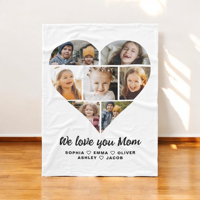 We Love You Mum Heart Modern Photo Collage Fleece Blanket (Creator Uploaded)