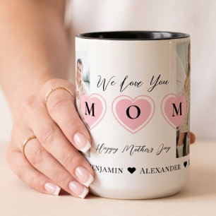 We Love You Mum Heart Personalised Photo Collage Two-Tone Coffee Mug