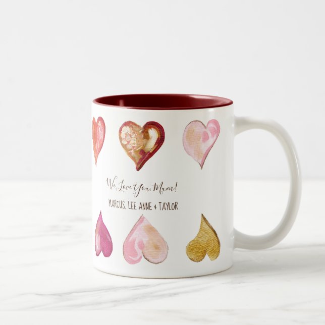 We Love You Mum Modern Art Painted Hearts Two-Tone Coffee Mug (Right)