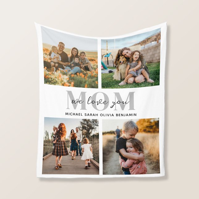 We Love You Mum Personalised 4 Photo Collage Fleece Blanket (Creator Uploaded)