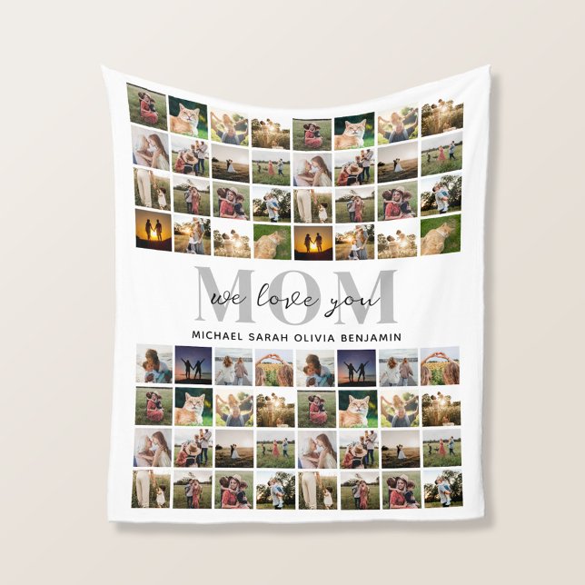 We Love You Mum Personalised 64 Photo Collage Fleece Blanket (Creator Uploaded)