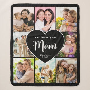 We Love You Mum Personalised 8 Photo Collage Sherpa Blanket
