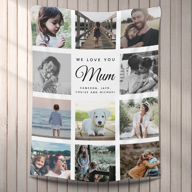 We Love you MUM Photo Collage Mother's Day Family Fleece Blanket (Creator Uploaded)