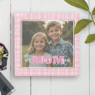We Love You Mum Photo Pink Plaid Mother's Day Stone Coaster