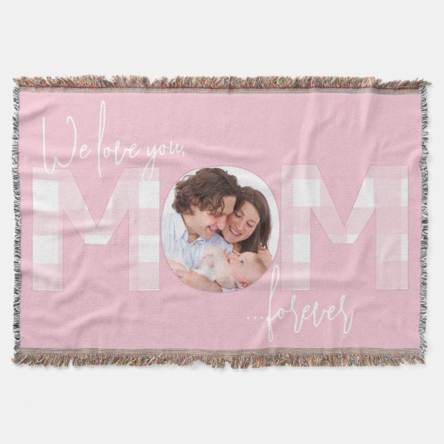 We Love You Mum Pink and White Throw Blanket (Front)