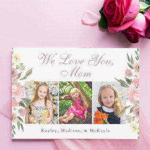 We Love You Mum Pink Floral Mother's Day Photo Card
