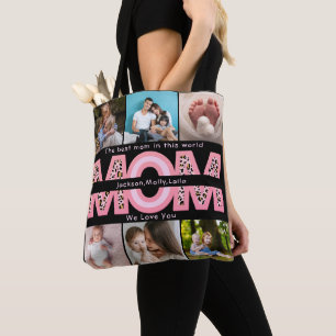 We Love You Mum Pink Minimalist 6 Photo collage Tote Bag