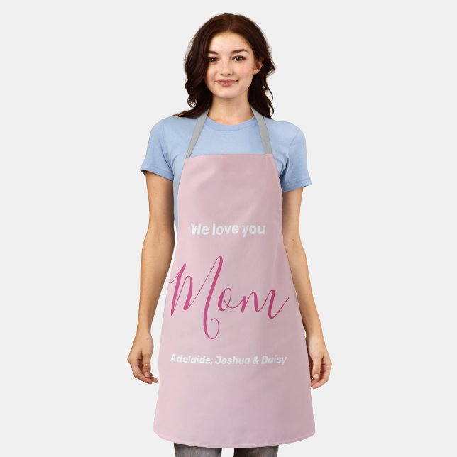 We Love You Mum Pink Minimalist  Apron (Worn)