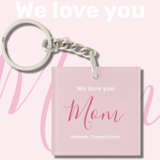 We Love You Mum Pink Minimalist Key Ring
