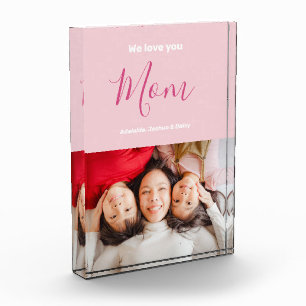 We Love You Mum Pink Minimalist Photo Block