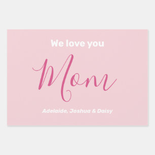 We Love You Mum Pink Minimalist Wrapping Paper Sheet