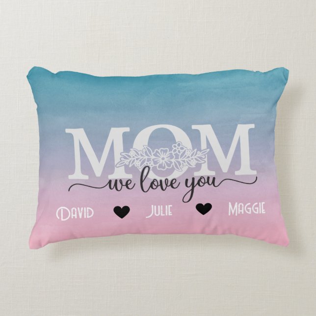 We love you Mum three photo collage & names Decorative Cushion (Front)