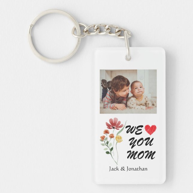 We Love You Mum Wildflower Heart Photo Key Ring (Front)